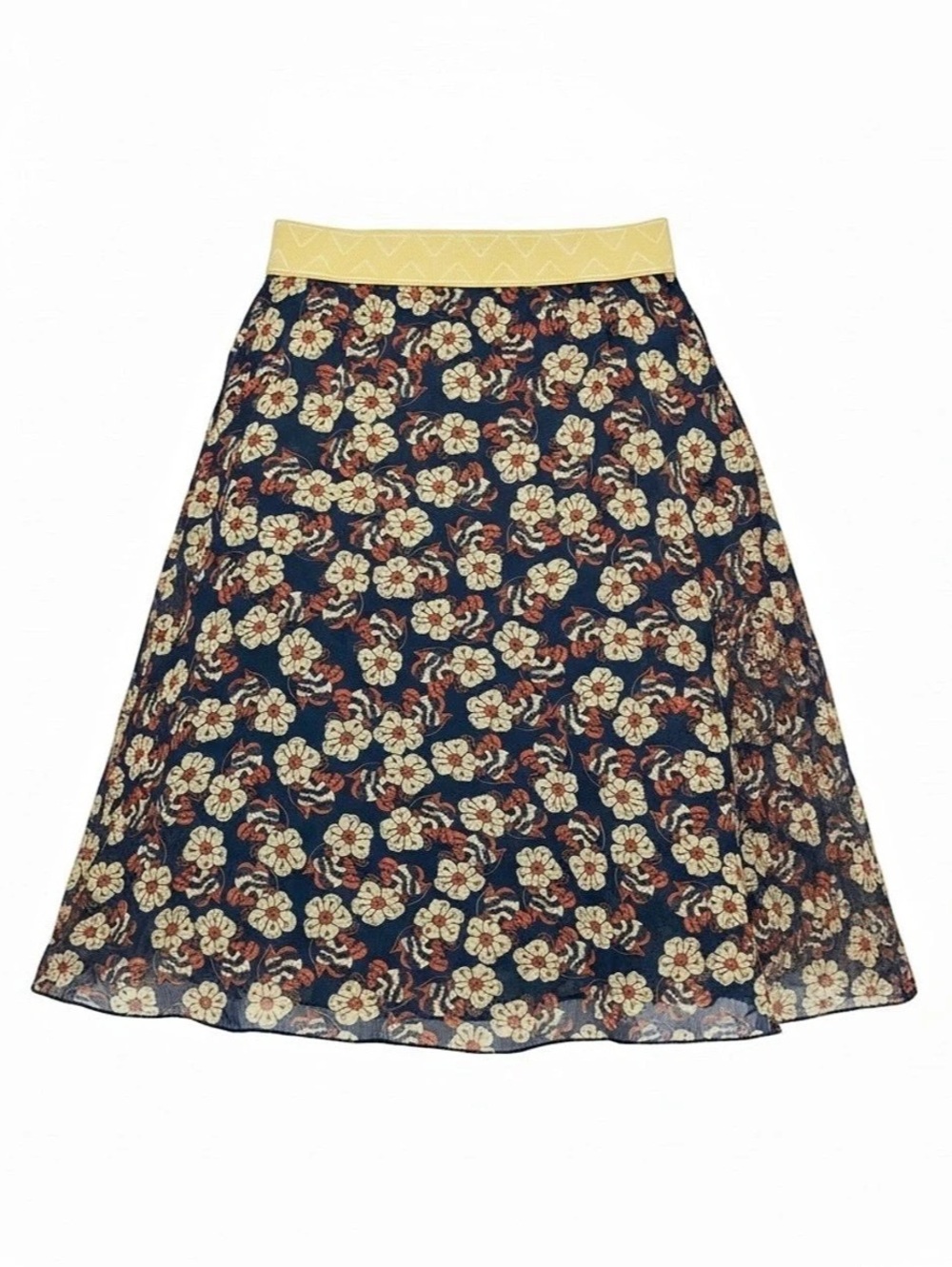 LuLaRoe Lola Floral A-Line Skirt in Blue & Cream XS